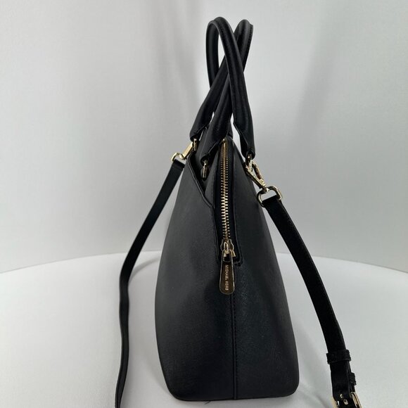 Michael Kors Cindy Large Dome Satchel Crossbody Bag Women Saffiano Leather Black - Picture 6 of 15